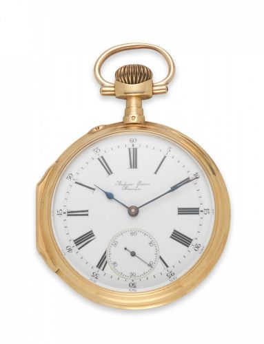 Antoine Frères, Besançon. An 18K gold keyless wind open face pocket watch