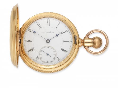 E.Howard Co, Boston. An 18K gold keyless wind open face full hunter pocket watch