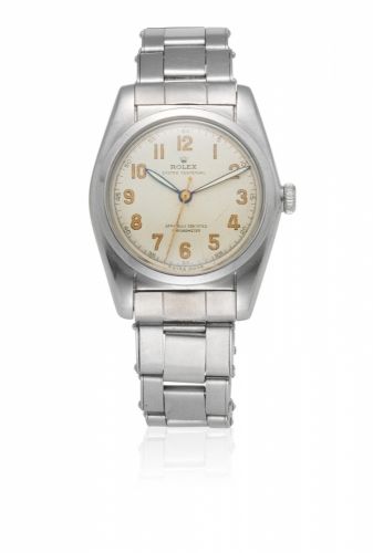 Rolex. A stainless steel automatic bubbleback bracelet watch