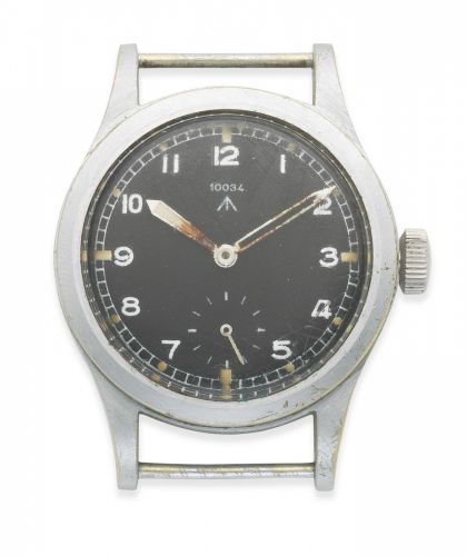 Record. A nickel plated military issue manual wind watch (AF)