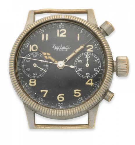 Hanhart. A nickel plated manual wind chronograph military style watch