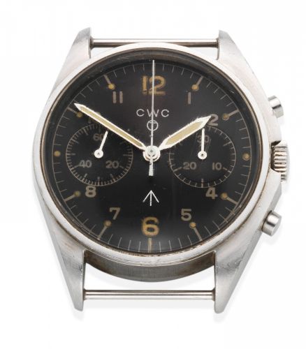 CWC. A stainless steel manual wind military chronograph watch issued for the Navy