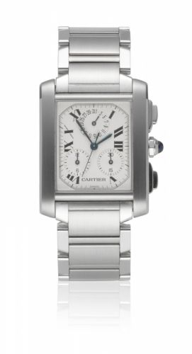 Cartier. A stainless steel quartz calendar chronograph bracelet watch