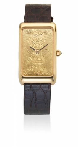 Corum. An 18K gold manual wind rectangular wristwatch with Ingot dial