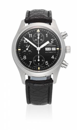IWC. A stainless steel automatic calendar chronograph wristwatch