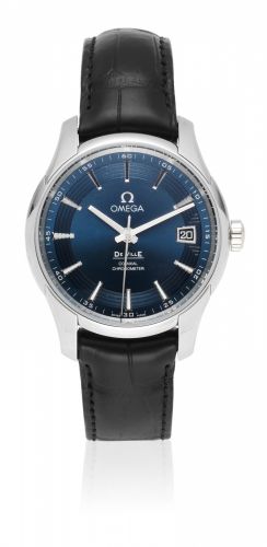 Omega. A stainless steel automatic calendar wristwatch made in support of the charity Orbis International