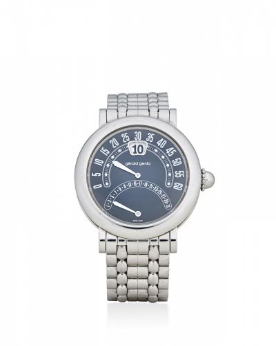 Gerald Genta. A stainless steel automatic jump hour watch with retrograde minutes and date