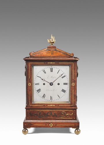 All proceeds of this lot will be donated to the charity Combat Stress.;A good early 19th century brass-inlaid rosewood table clock