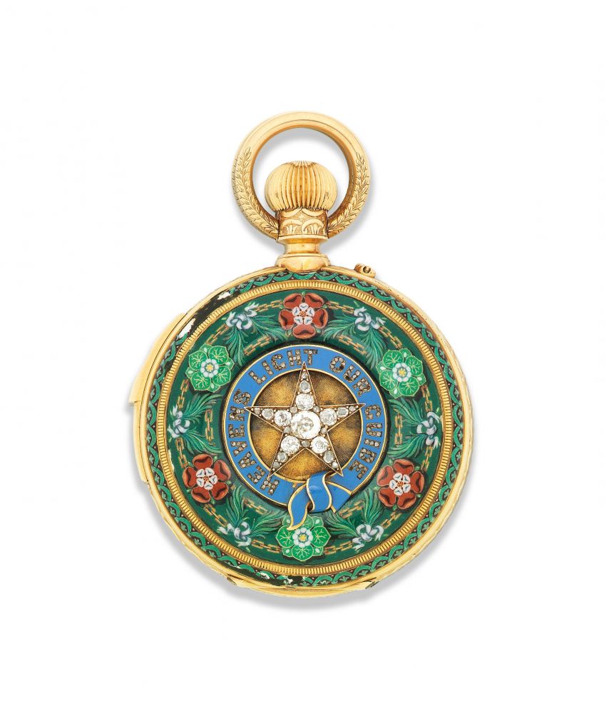 LeRoy Et Fils, Paris. A fine gold, enamel and diamond set minute repeating perpetual calendar chronograph pocket watch with barometer and thermometer