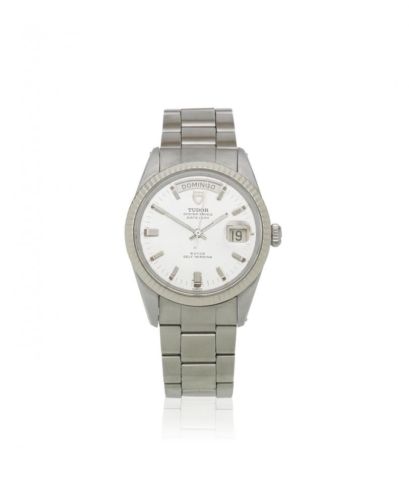 Tudor. A stainless steel and white gold automatic calendar bracelet watch