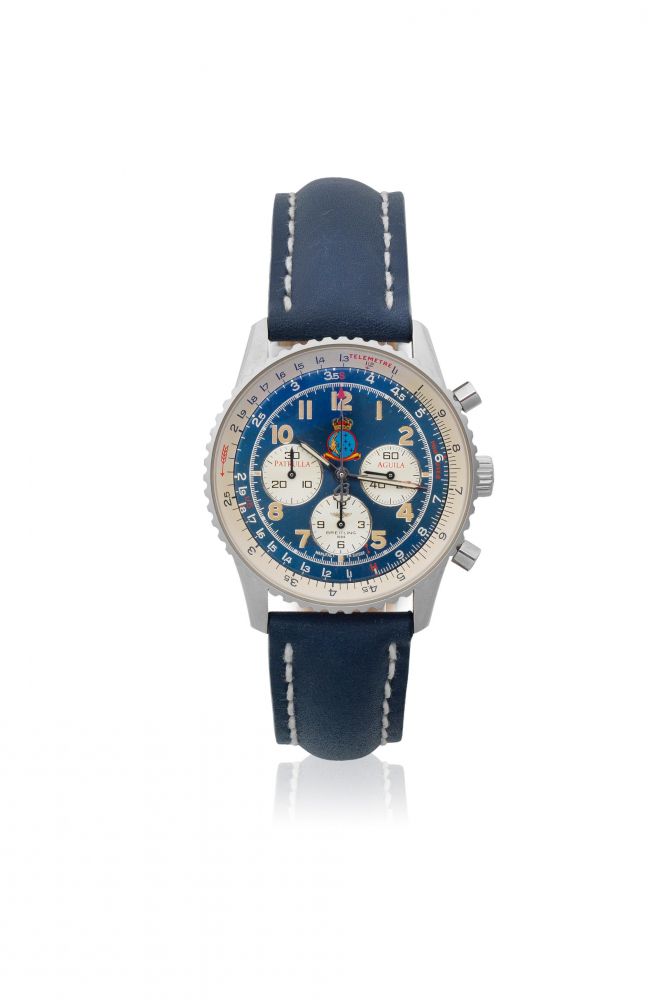 Breitling. A Limited Edition stainless steel automatic chronograph wristwatch with the emblem of the Spanish Air Force Demonstration Squadron