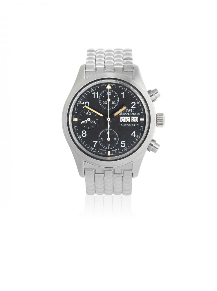 IWC. A stainless steel automatic calendar chronograph bracelet watch
