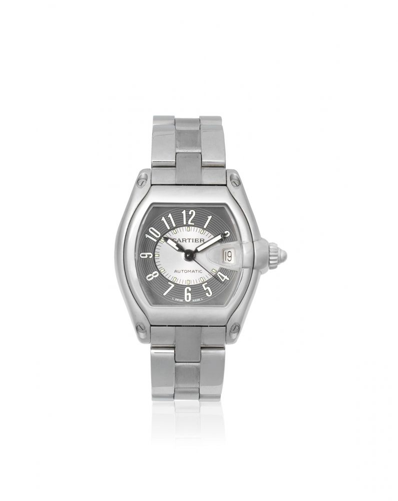 Cartier. A stainless steel automatic calendar bracelet watch