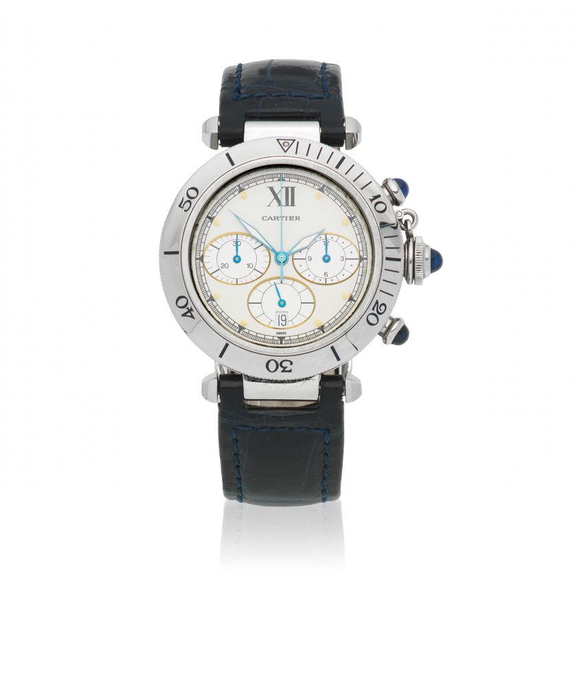 Cartier. A stainless steel quartz calendar chronograph wristwatch