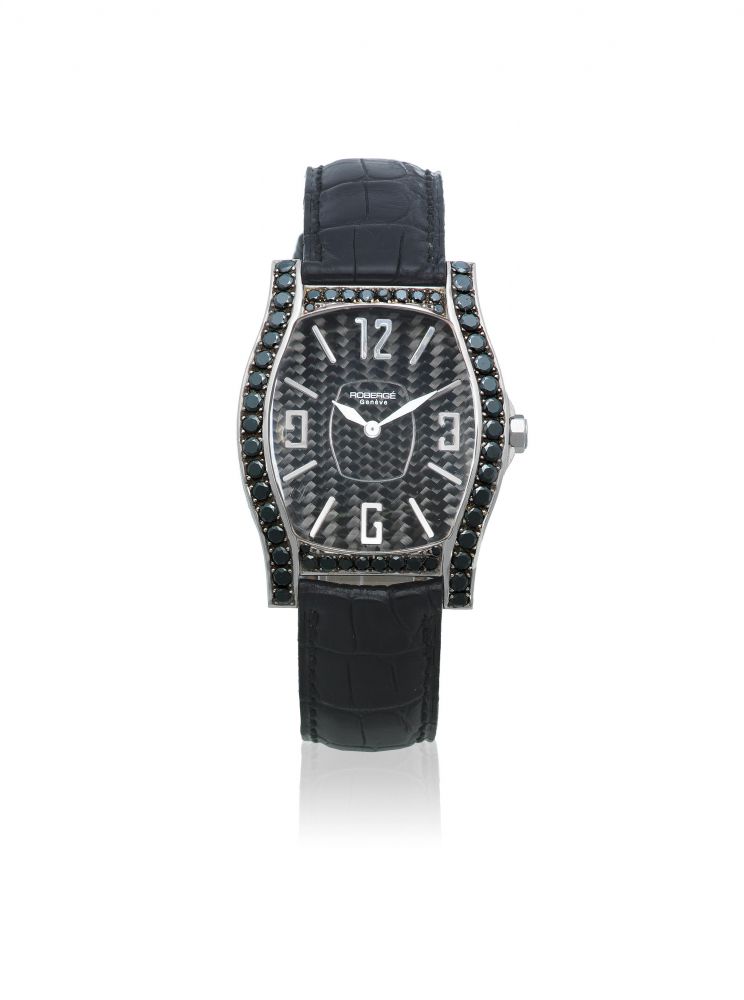 Roberge. An 18K white gold and black diamond quartz wristwatch