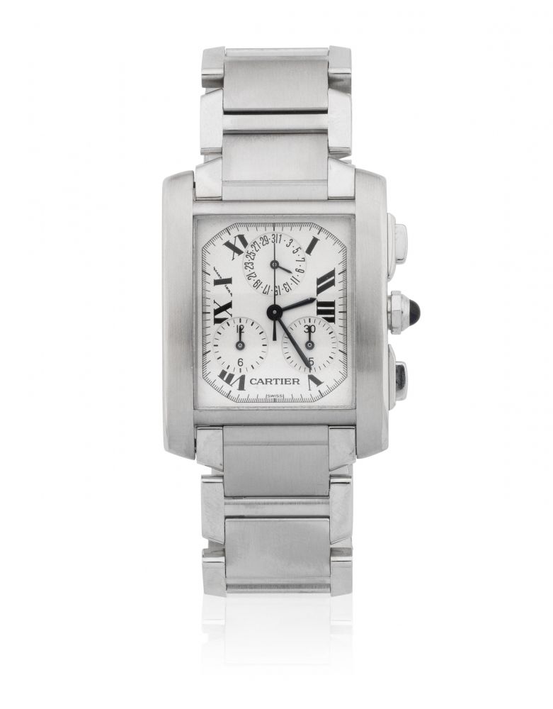 Cartier. A stainless steel quartz calendar chronograph bracelet watch