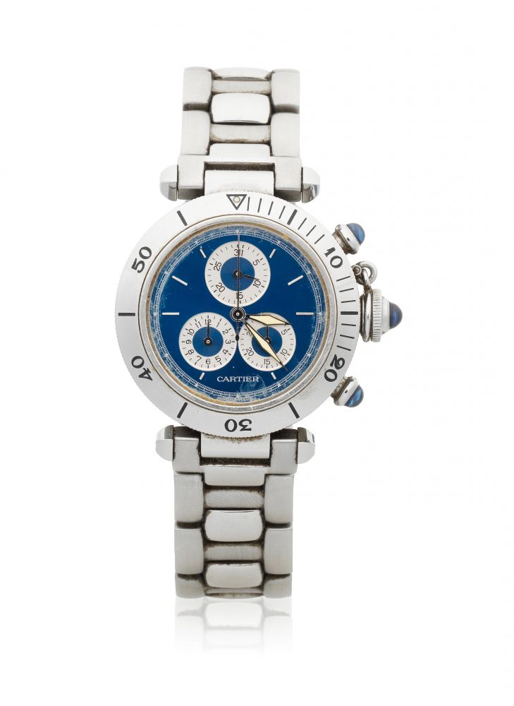 Cartier. A stainless steel quartz calendar chronograph bracelet watch