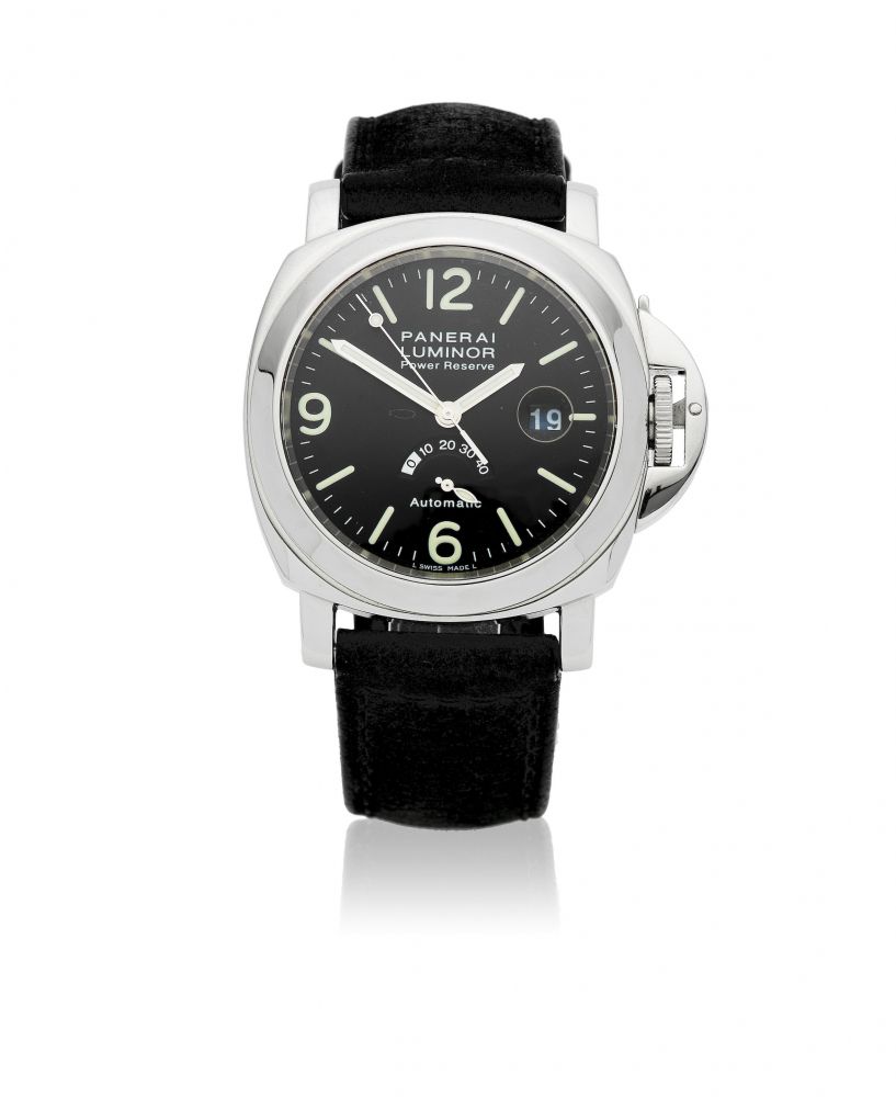 Panerai. A stainless steel automatic calendar wristwatch with power reserve