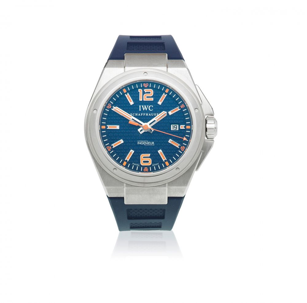 IWC. A stainless steel automatic calendar wristwatch