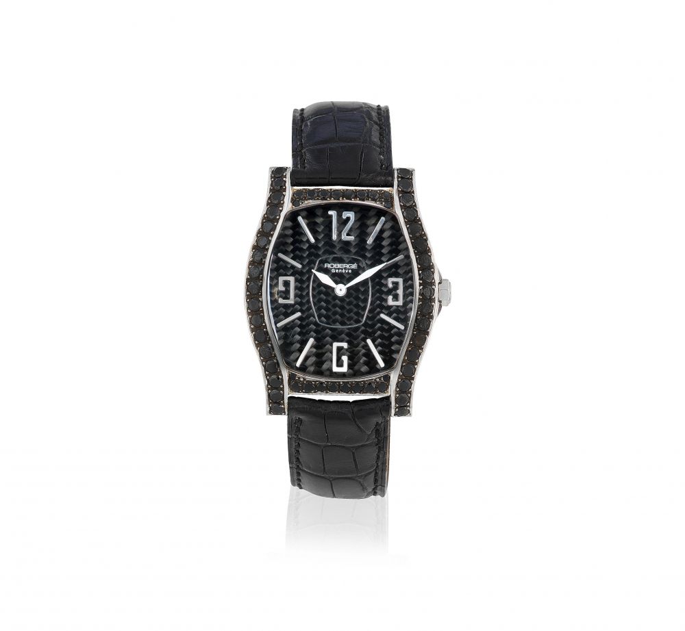 Roberge. An 18K white gold and black diamond quartz wristwatch