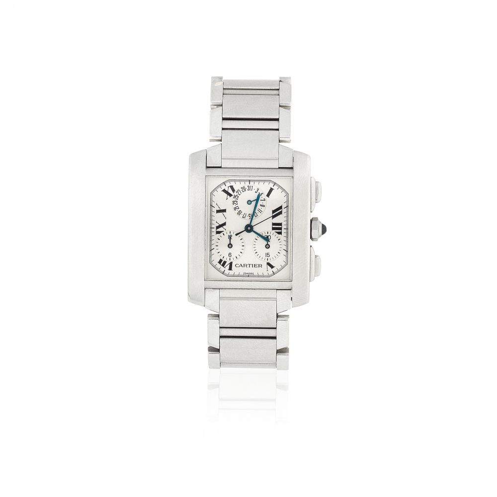 Cartier. A stainless steel quartz calendar chronograph bracelet watch