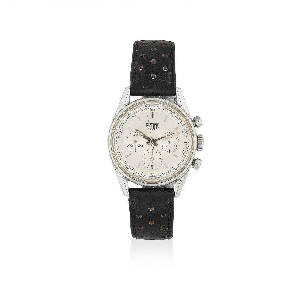 TAG Heuer. A stainless steel manual wind chronograph wristwatch