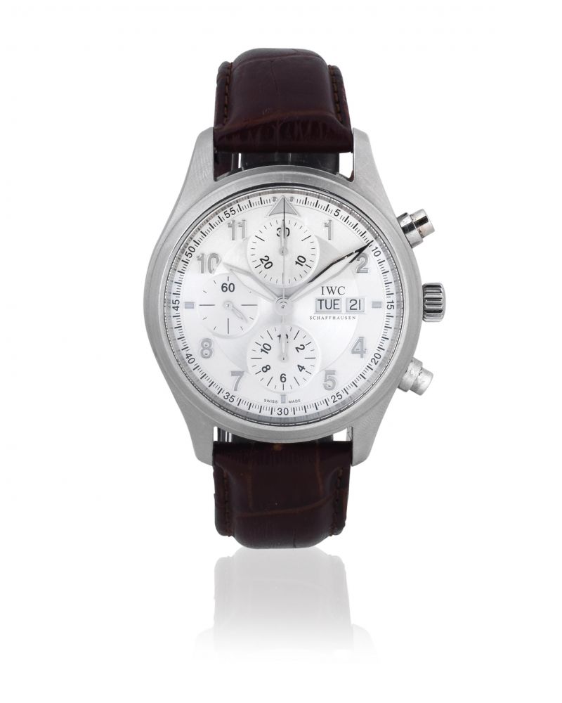 IWC. A stainless steel automatic calendar chronograph wristwatch