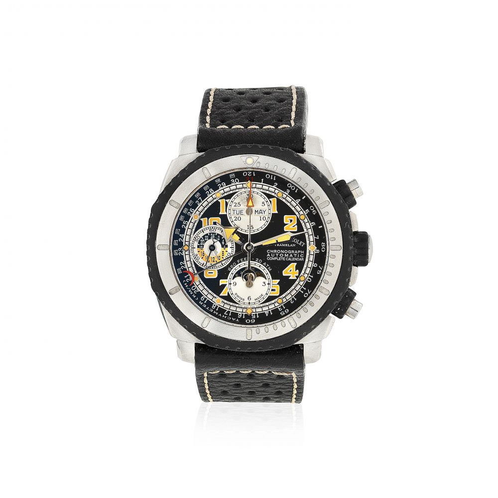 Armand Nicolet. A stainless steel automatic calendar chronograph wristwatch with moon phase and 24 hour indication