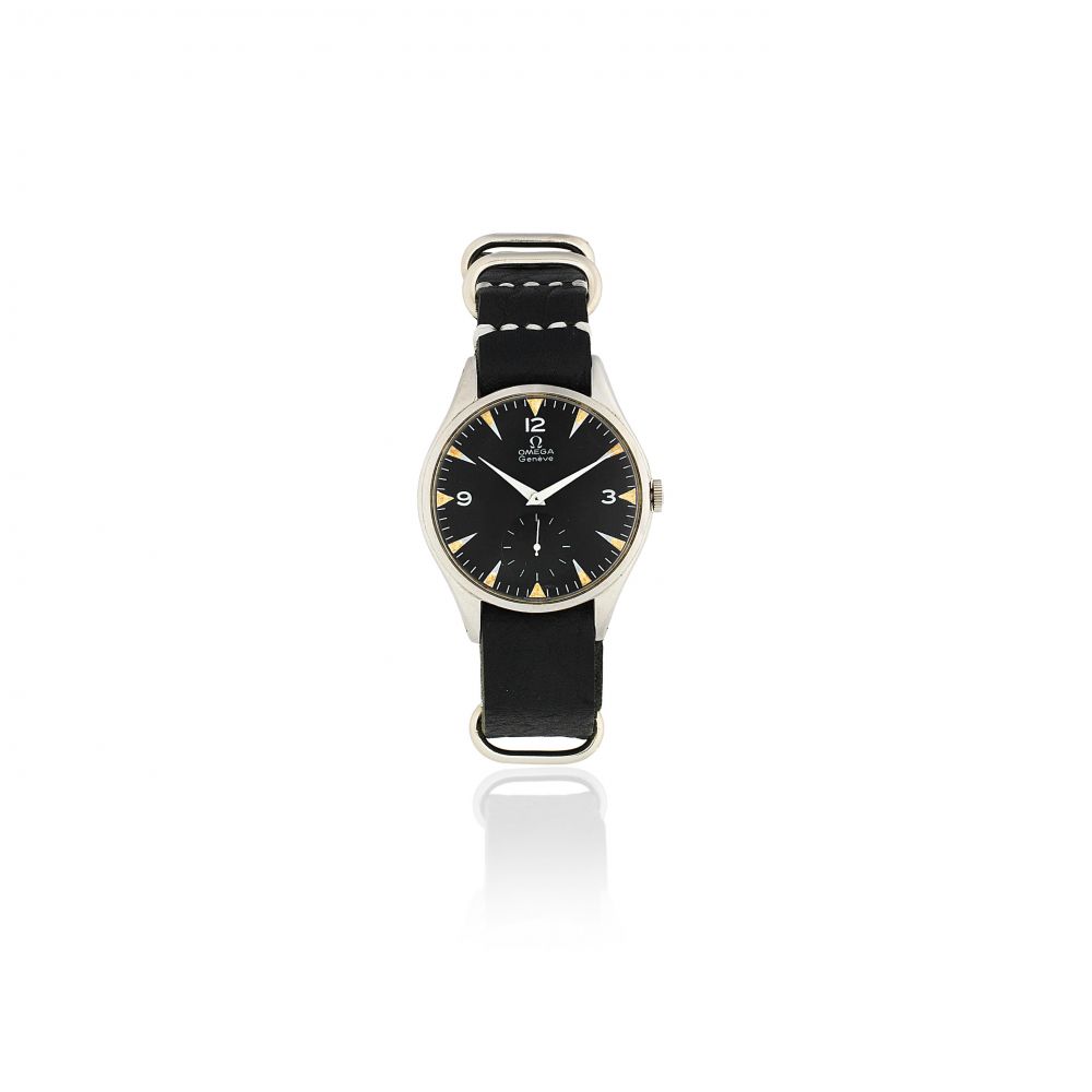 Omega. A stainless steel manual wind military style wristwatch