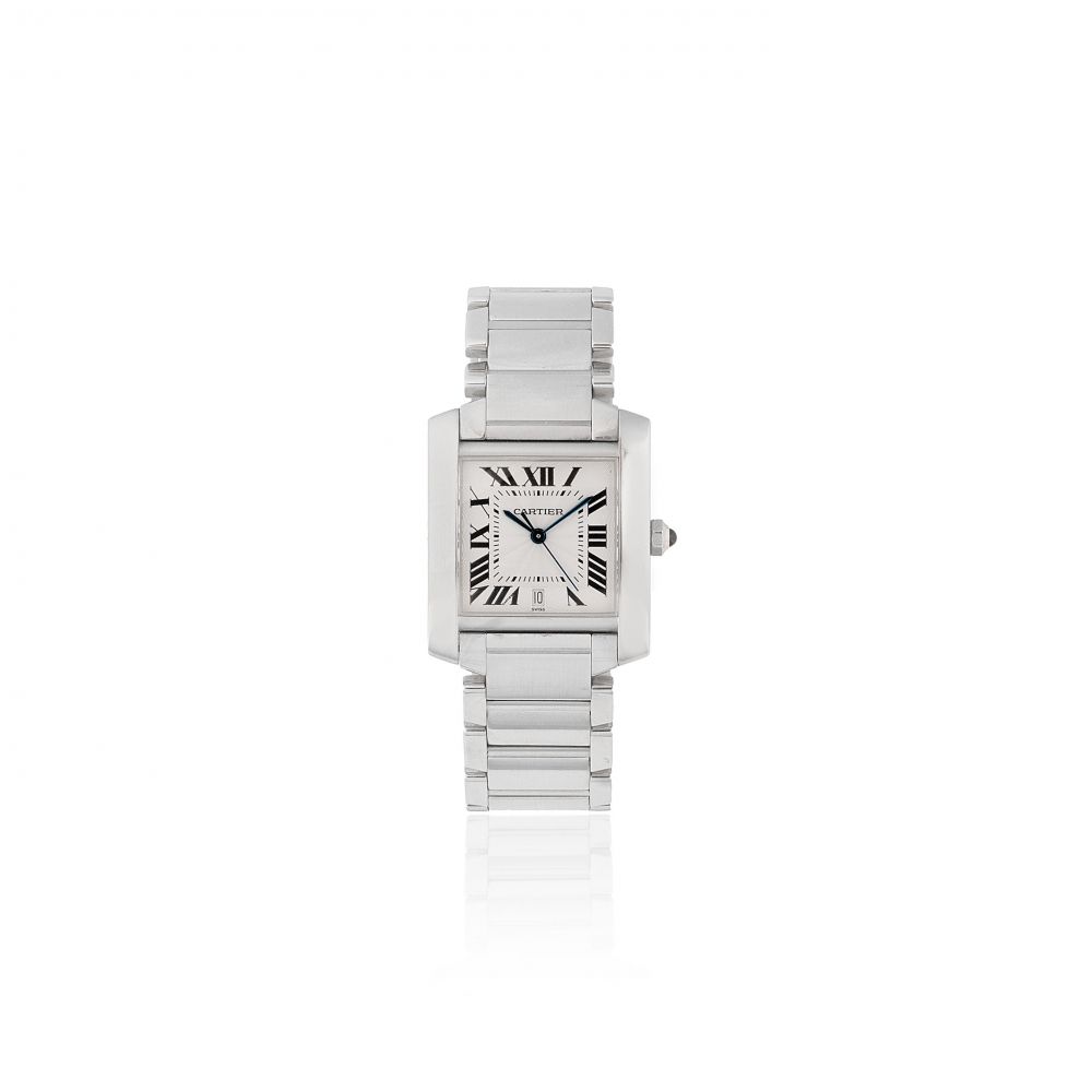 Cartier. A mid-size stainless steel automatic calendar bracelet watch