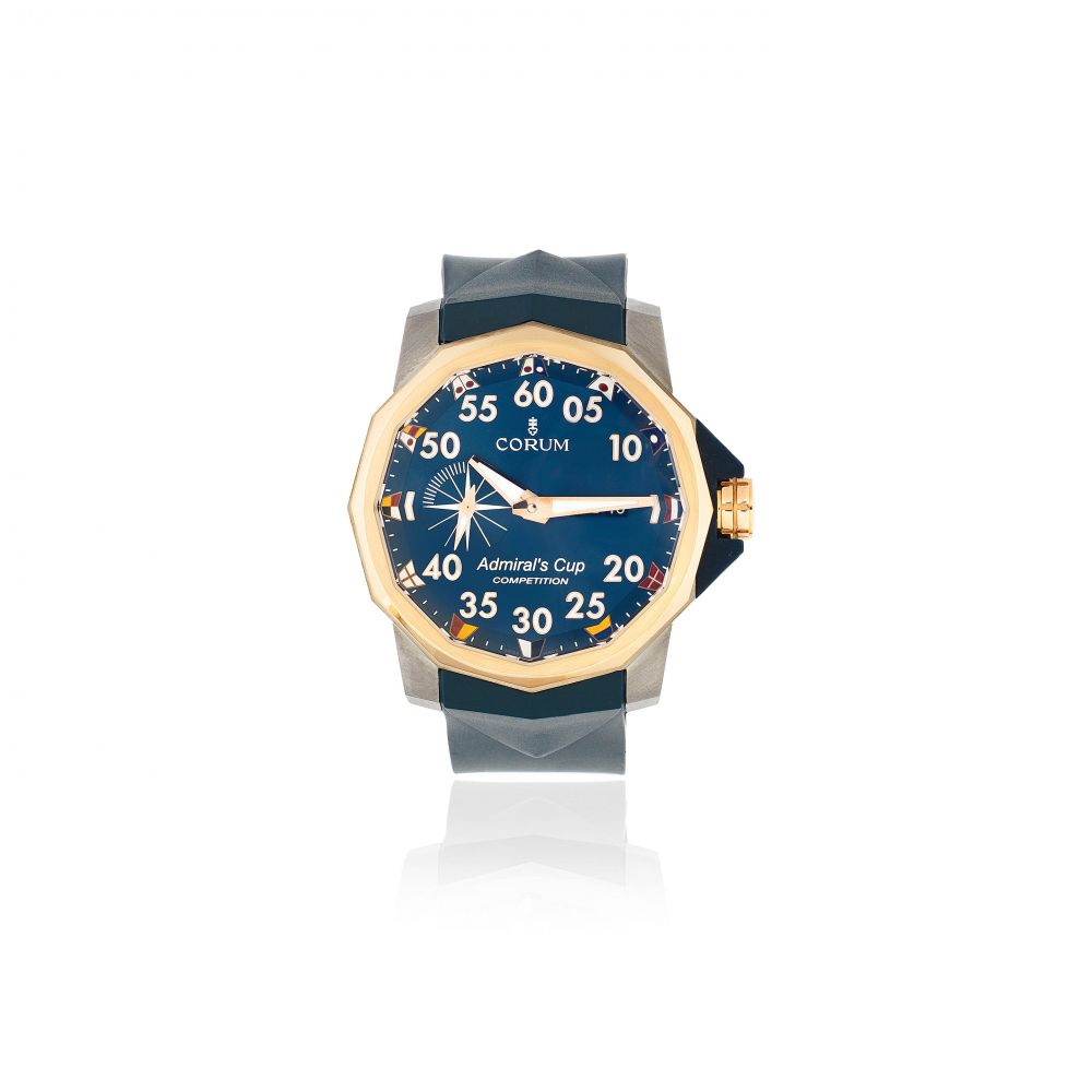 Corum. A titanium and rose gold automatic calendar wristwatch