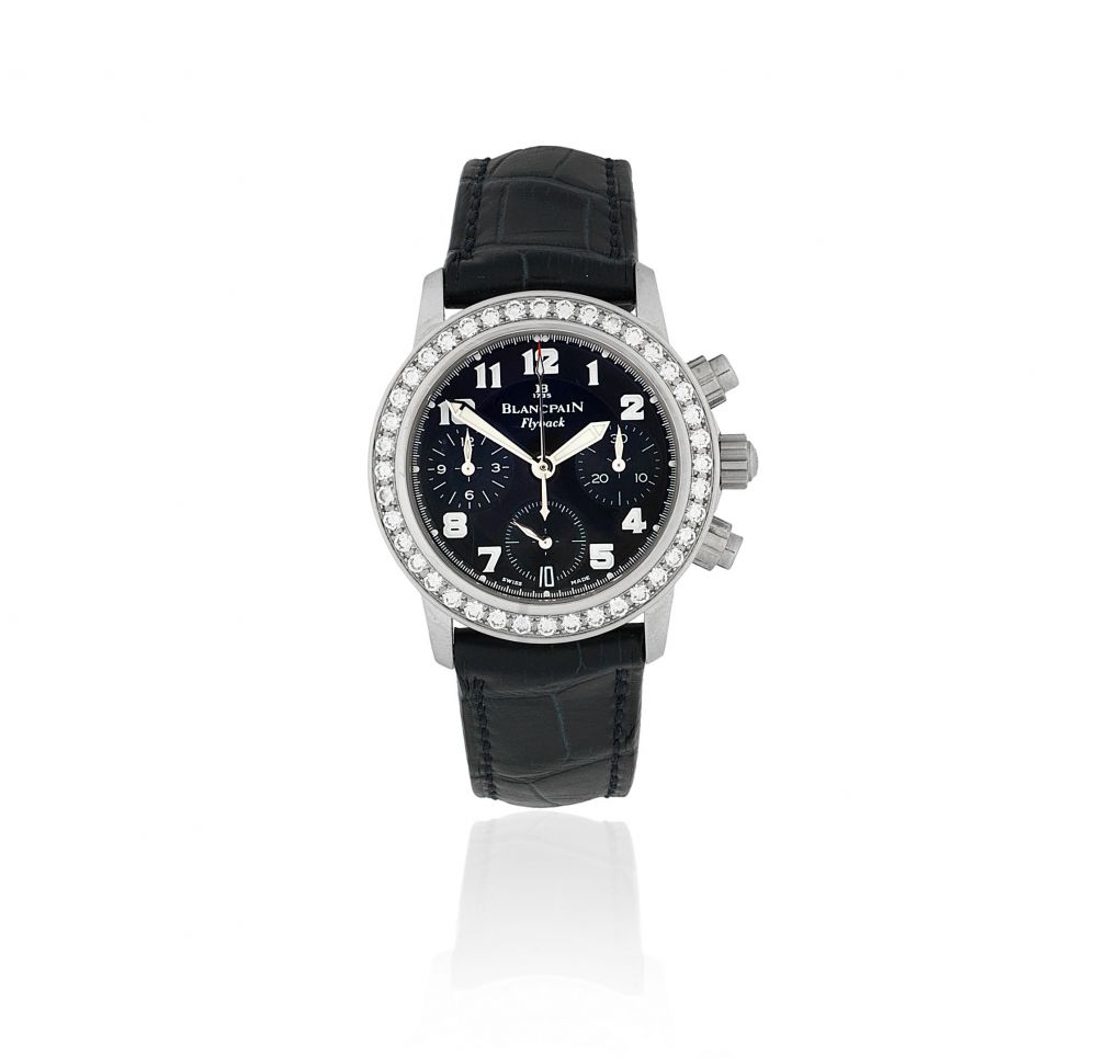 Blancpain. A limited edition stainless steel and diamond set automatic calendar flyback chronograph wristwatch