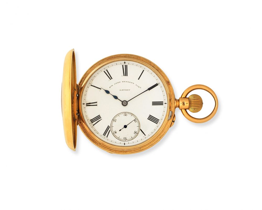 Sir John Bennett Ltd, 65 64 Cheapside, London. An 18K gold keyless wind half hunter pocket watch