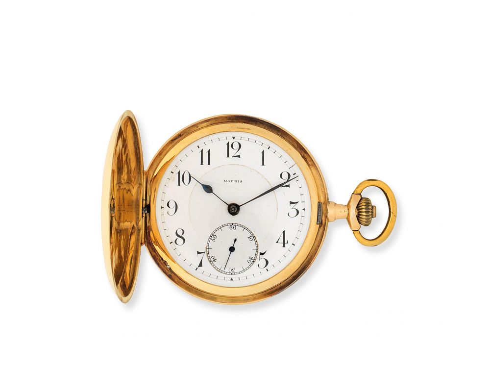 Moeris. An 18K gold keyless wind full hunter pocket watch