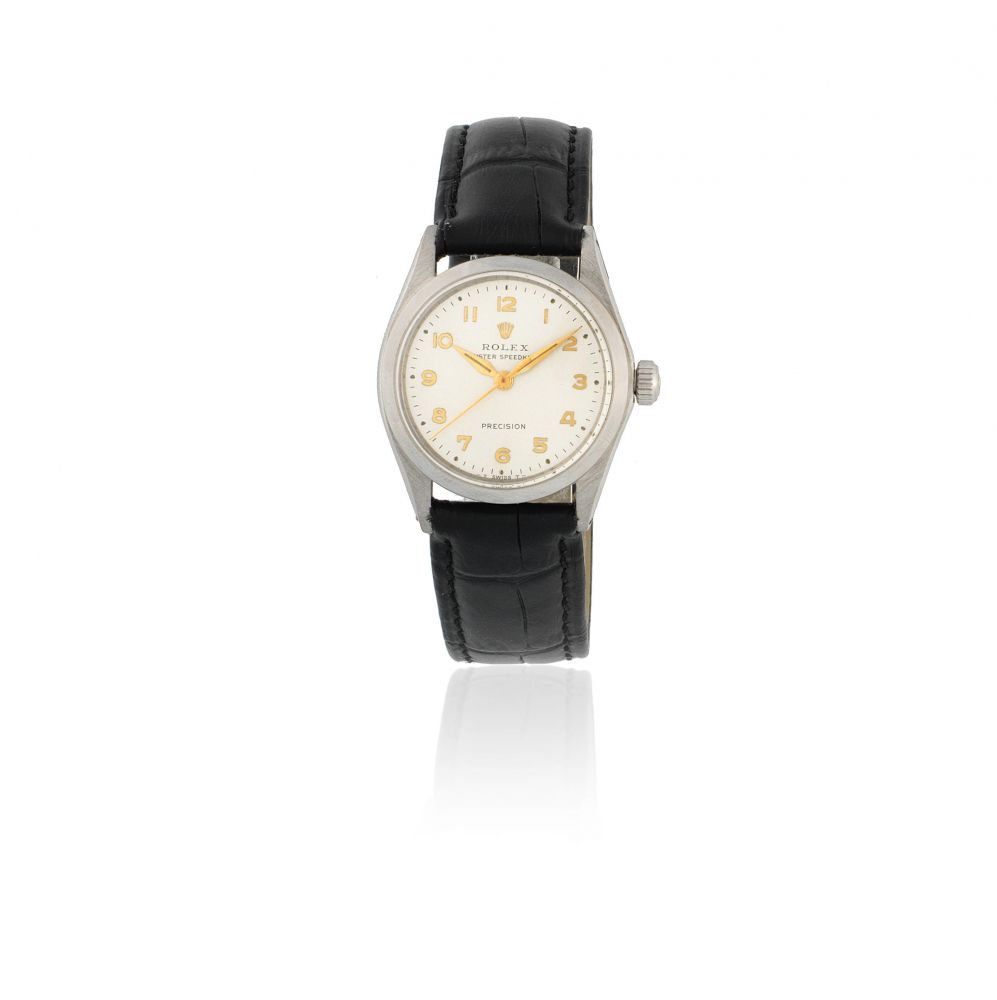 Rolex. A mid-size stainless steel manual wind wristwatch