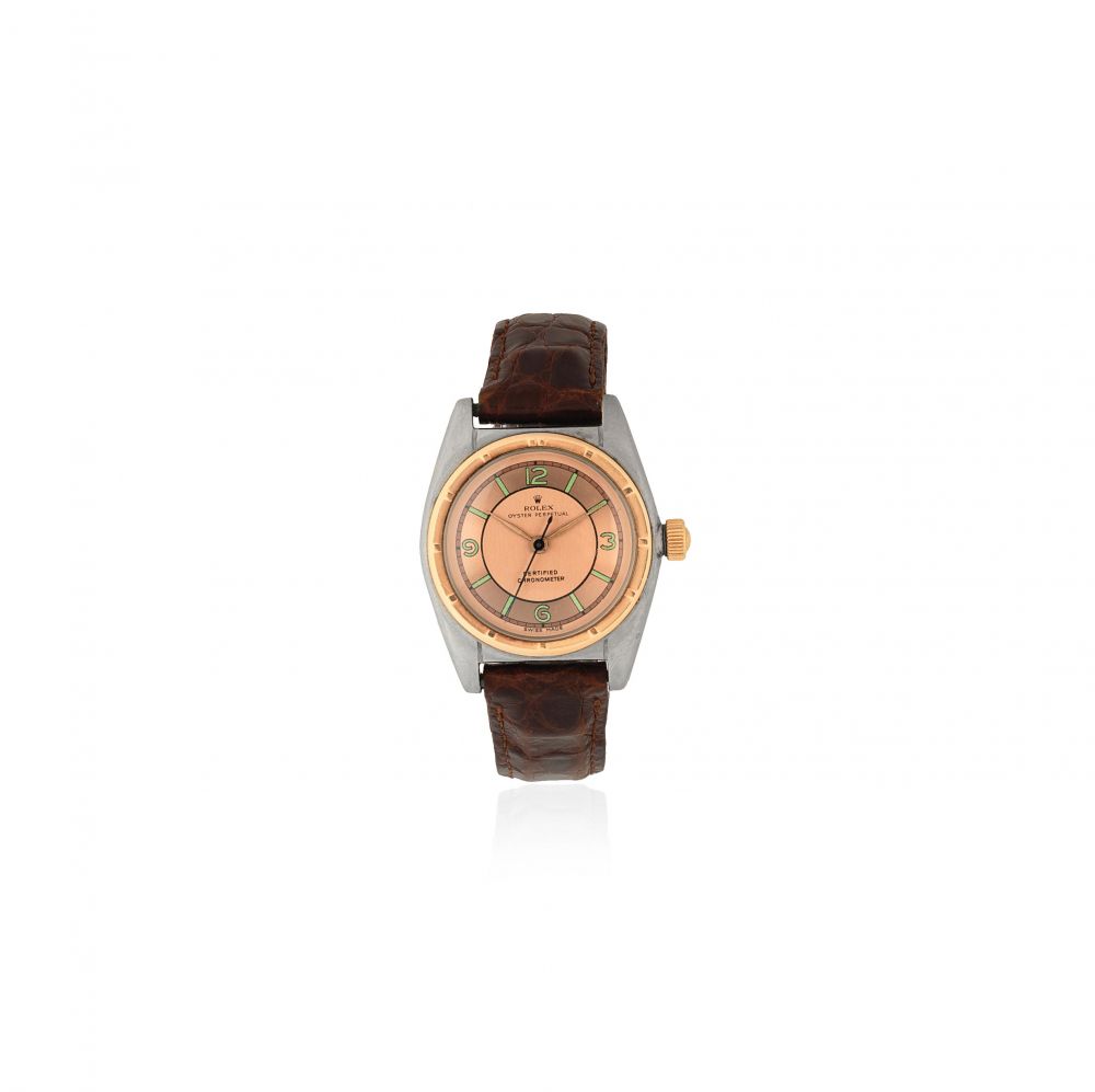 Rolex. A stainless steel and gold automatic bubble back wristwatch