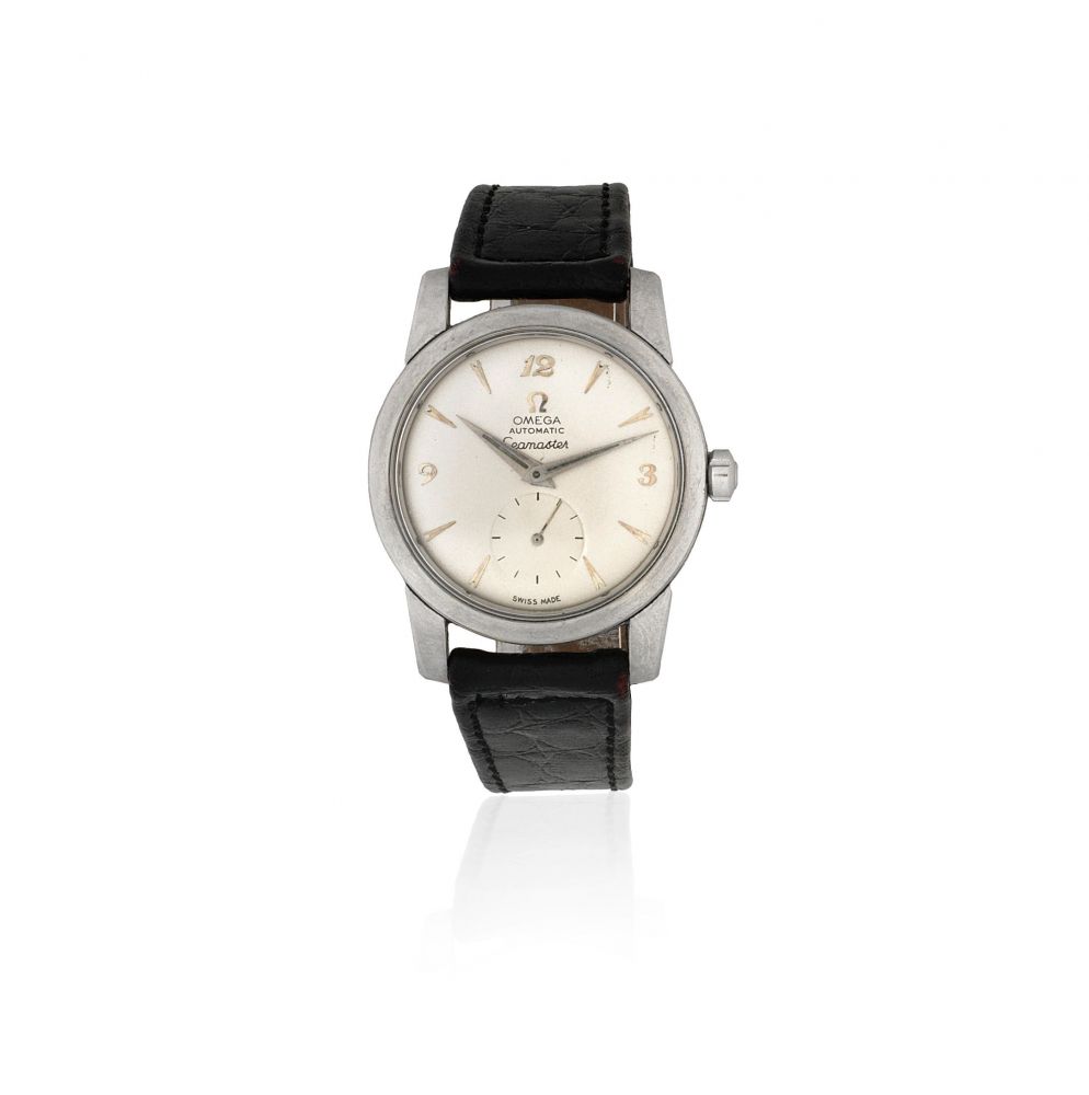 Omega. A stainless steel bumper automatic wristwatch with elongated lugs