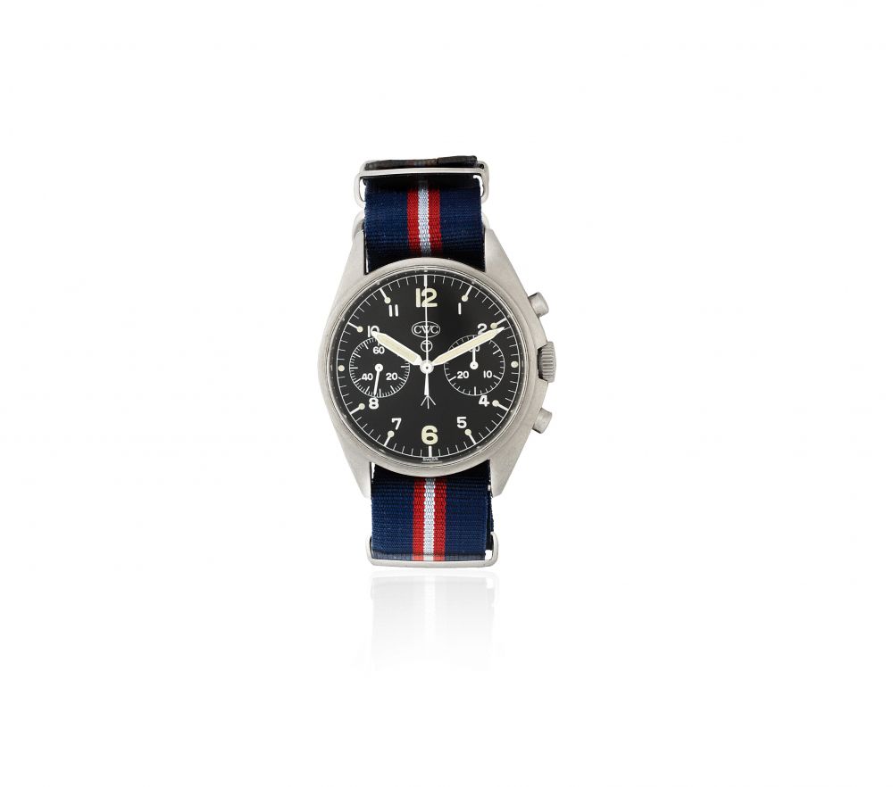 CWC. A stainless steel manual wind military chronograph wristwatch issued to the Royal Navy