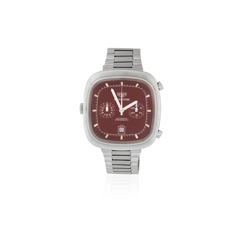 Heuer. A stainless steel automatic calendar chronograph cushion form bracelet watch