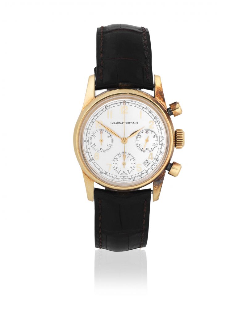 Girard-Perregaux. An 18K gold automatic calendar chronograph wristwatch