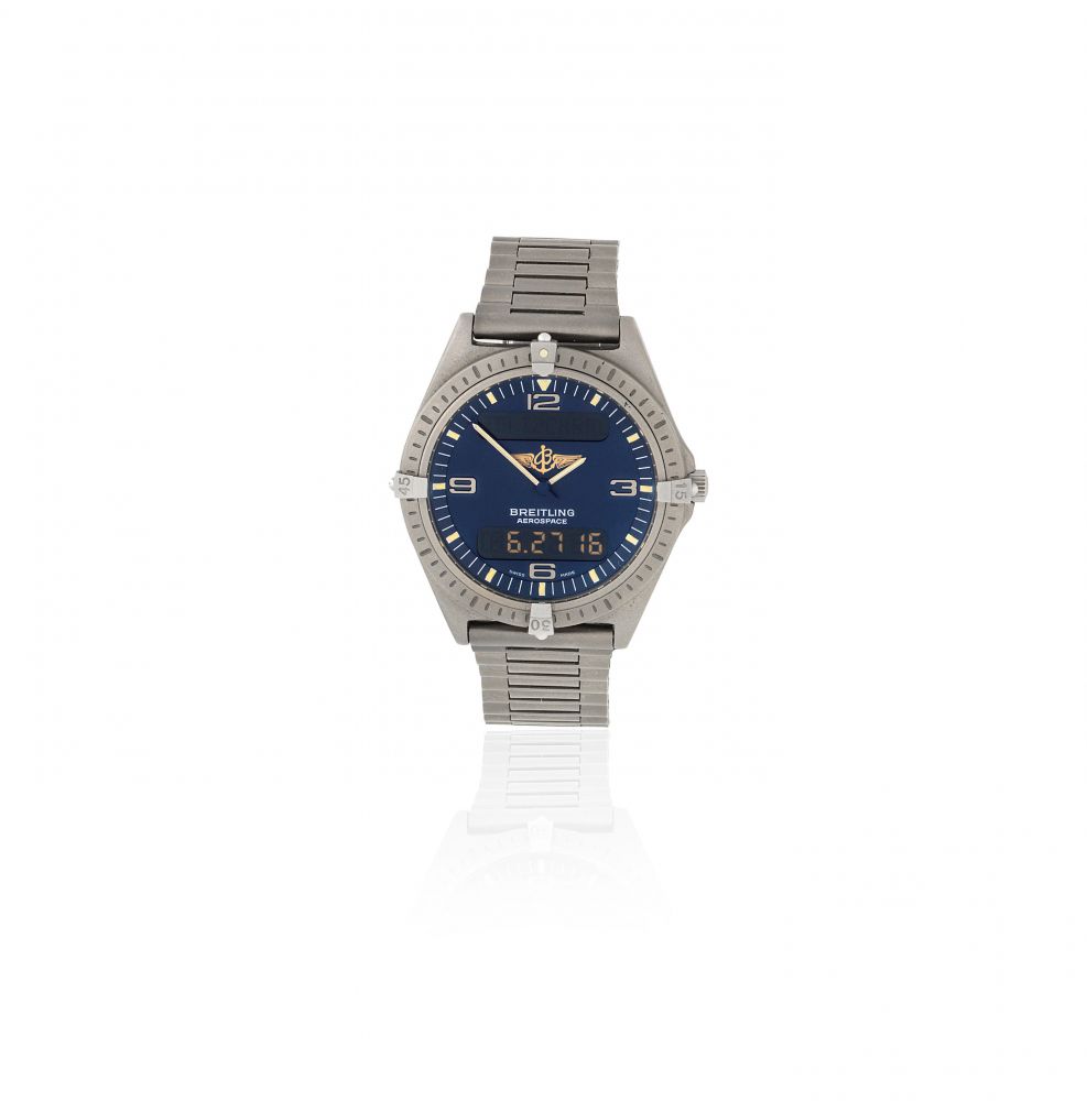 Breitling. A titanium quartz bracelet watch with digital display