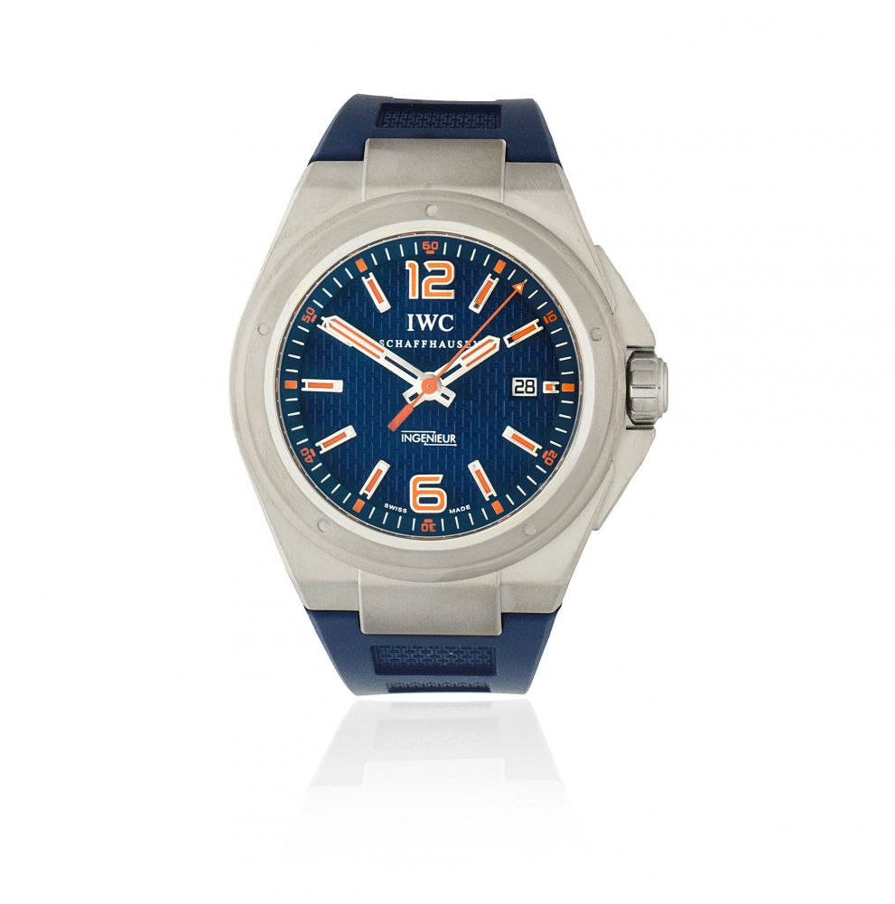 IWC. A stainless steel automatic calendar wristwatch
