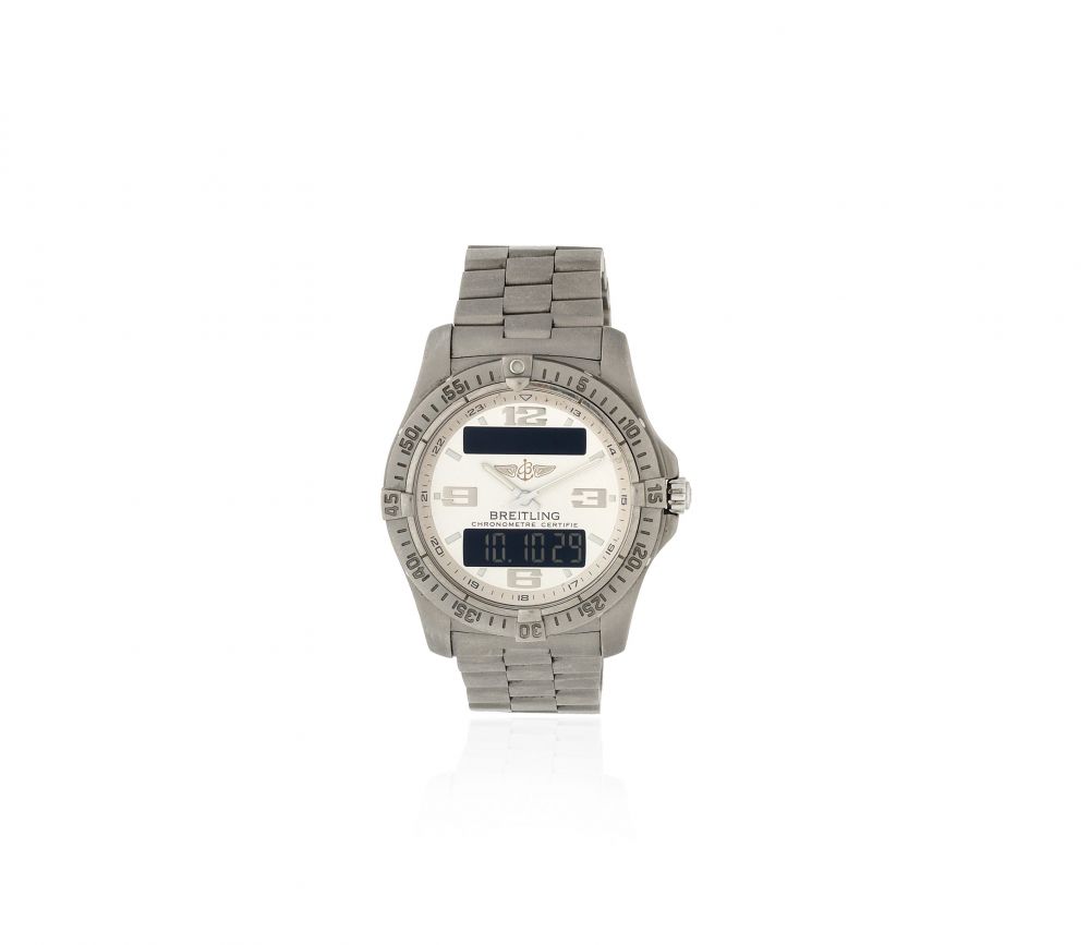 Breitling. A titanium quartz bracelet watch with digital display