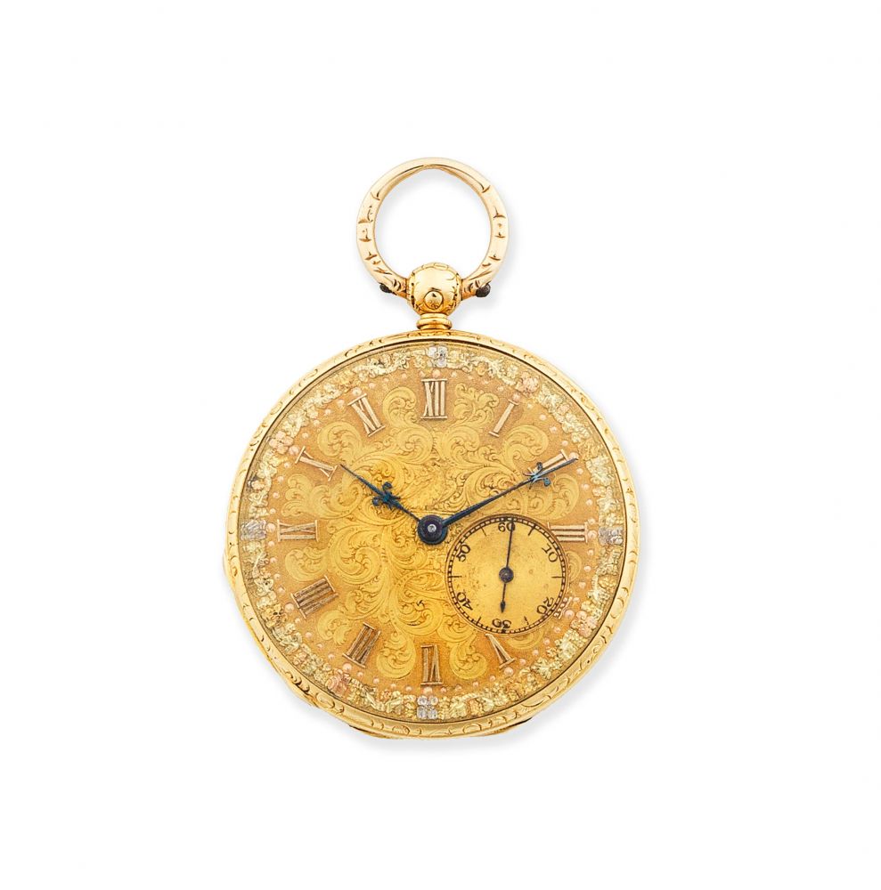 Anrold Dent, London. An 18K gold key wind open face pocket watch