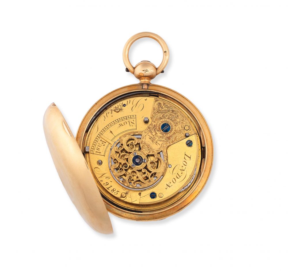 Barwise, London. An 18K gold key wind full hunter pocket watch