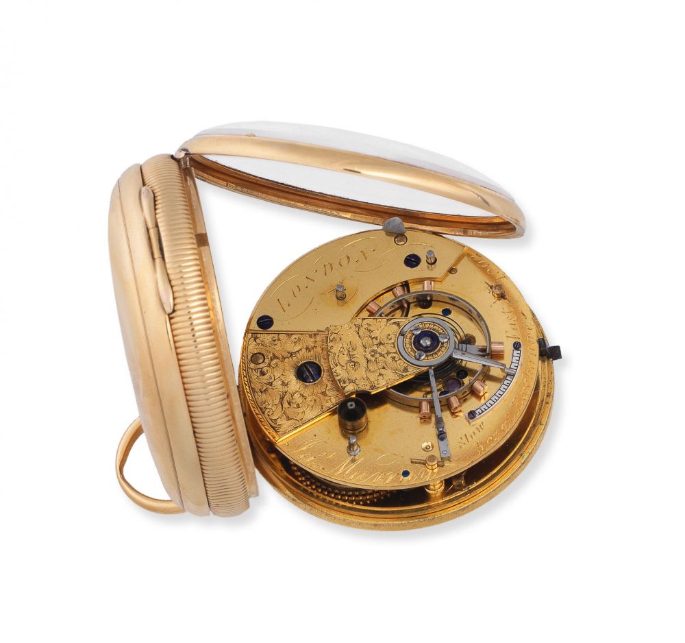 James Murray, Royal Exchange, London. An 18K gold key wind open face pocket watch with duplex escapement