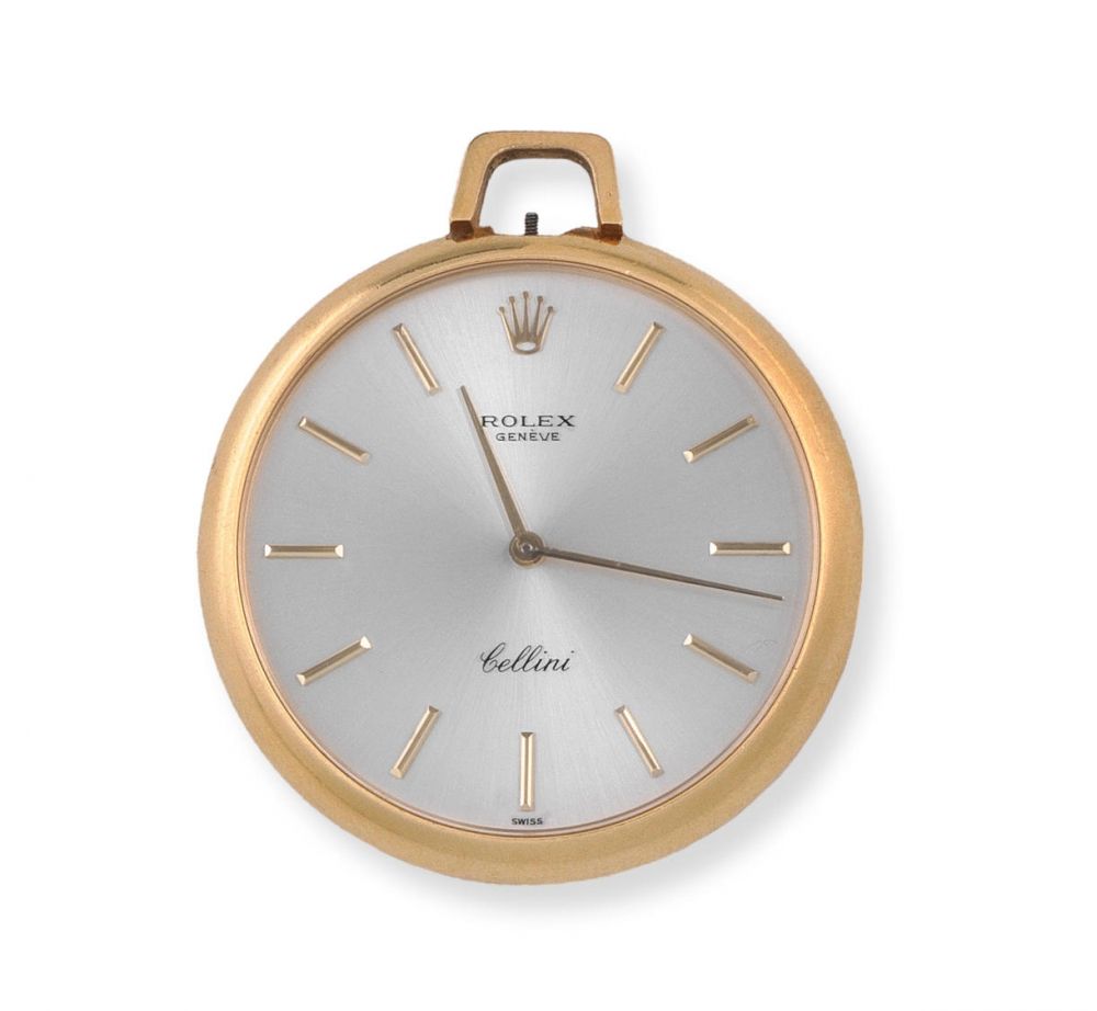 Rolex. An 18K gold keyless wind open face pocket watch
