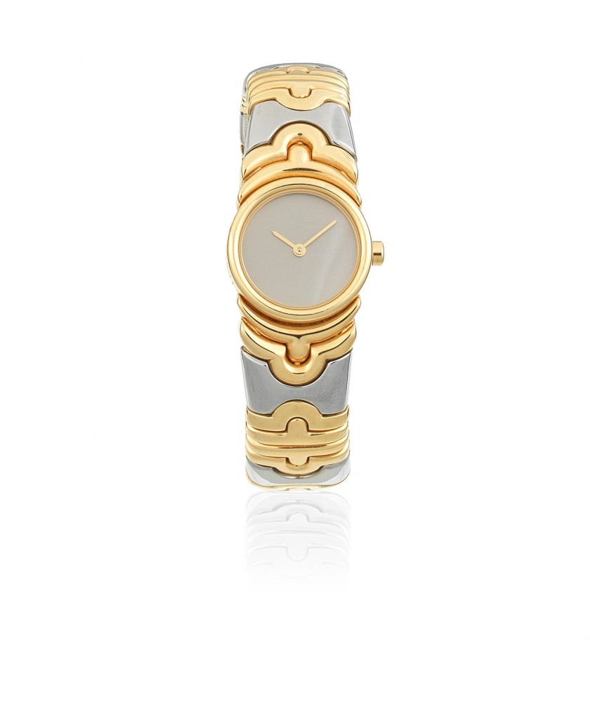 Bulgari. A lady's 18K gold and stainless steel quartz bracelet watch