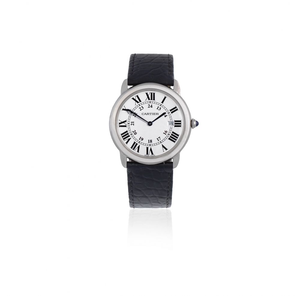 Cartier. A stainless steel quartz calendar wristwatch