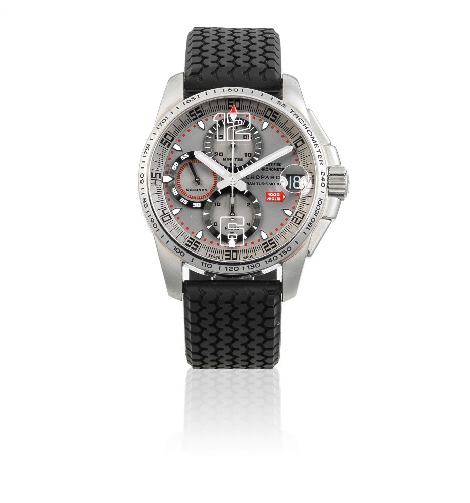 Chopard. A Limited Edition stainless steel automatic calendar chronograph drivers wristwatch